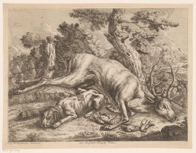 Jakthund og bytte med hjort og fugler Jaktstøvler (serietittel) av Johann Georg Wachsschlunger