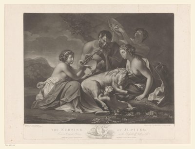 Jupiter gezoogd door de geit Amalthea The Nursing of Jupiter (tittel på objekt) av Johann Gerard Huck