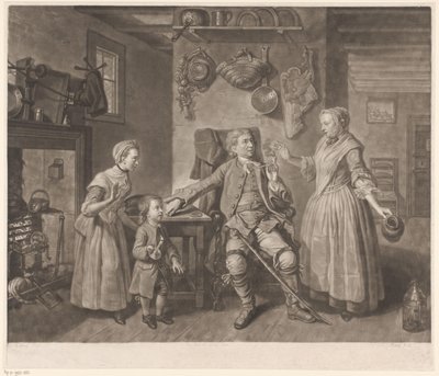 Portrett av skuespilleren David Garrick i rollen som en bonde som vender hjem av Johann Gottfried Haid