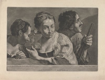 To kvinner som lytter til en fugl, med en mann som holder en pistol av Johann Gottfried Haid