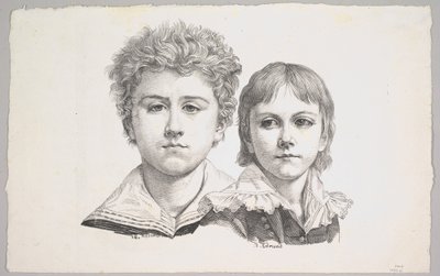 Portrett av Rabe-barna: Hermann, 14 år og Edmond, 7 år, verso: bevis før korr..., 1822. av Johann Gottfried Schadow