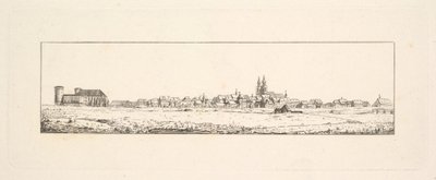 Utsikt over en gammel by med en kirke og høye gavlhus.nd av Johann Gottfried Schadow