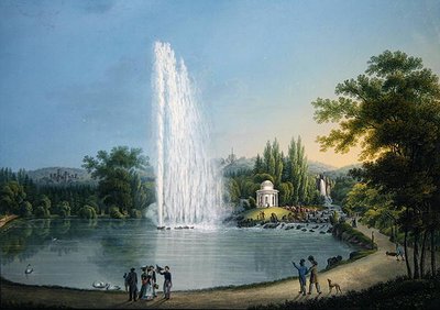 Den store fontenen, ca. 1820 (farge litho) av Johann Heinrich Bleuler