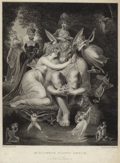 Titania kysser Bottom i en midtsommernattsdrøm av Johann Heinrich Füssli