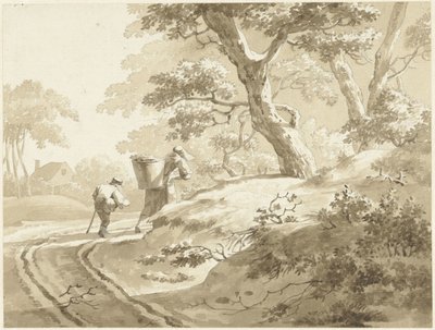 Landskap med en kvinne og en gutt på en landevei av Johann Heinrich Keller (II) (possibly)
