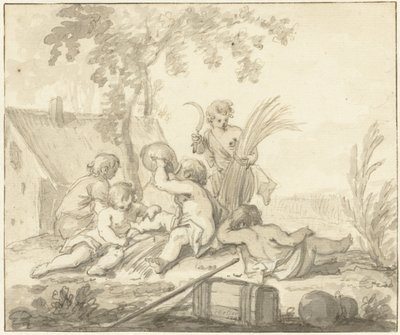 Allegorisk representasjon med barn og attributter til jordbruk av Johann Heinrich Keller (II)