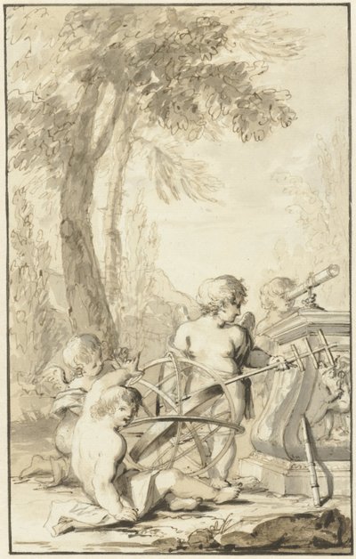 Allegorisk representasjon med barn som leker med astronomiske instrumenter av Johann Heinrich Keller (II)