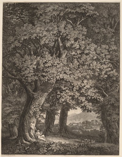 Italiensk landskap med et par hyrder av Johann Heinrich Meyer