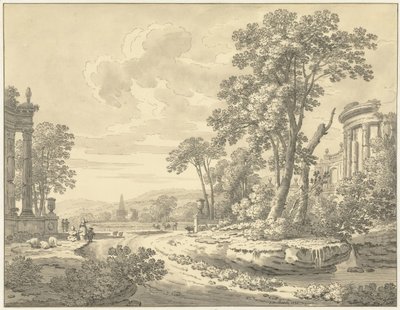 Italiensk landskap med ruiner av Johann Heinrich Muntz