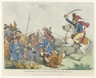 Showet Opptreden i Holland i september og oktober 1787 (tittel på objekt) Fire engelske tegneserier om patriotene i 1787 (serietittel) av Johann Heinrich Ramberg