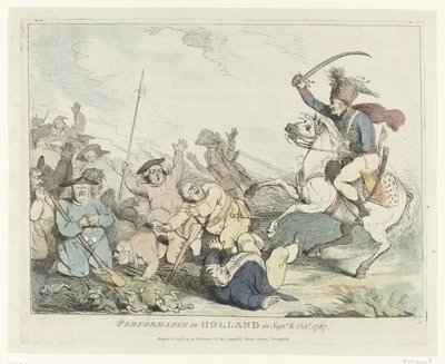 Showet Opptreden i Holland i september og oktober 1787 (tittel på objekt) Fire engelske tegneserier om patriotene i 1787 (serietittel) av Johann Heinrich Ramberg