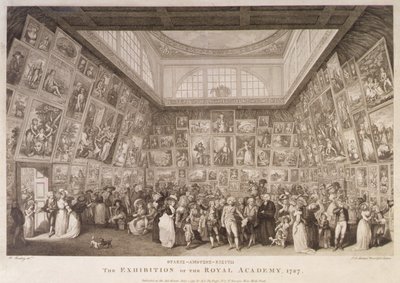 Interiørvisning av Somerset House som viser en utstilling av Royal Academy of Arts i 1787 av Johann Heinrich Ramberg