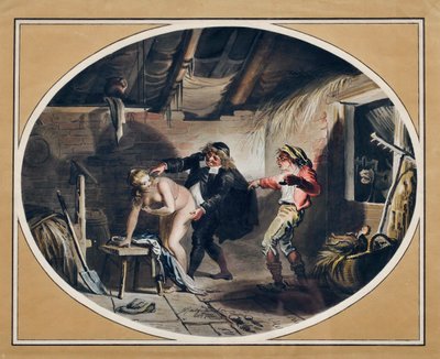 Hoppa til Compere Pierre. (gravering og akvarell av Johann Heinrich Ramberg