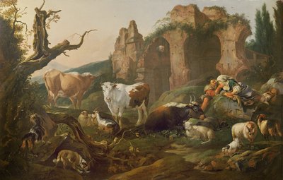 Gårdsdyr i et landskap, 1685 av Johann Heinrich Roos