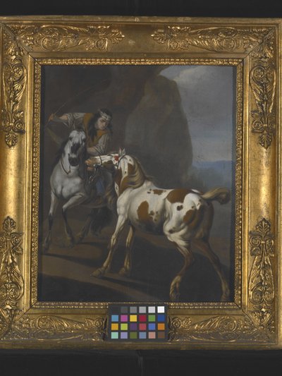 Indian Taming A Horse (olje på lerret) av Johann Heinrich Roos