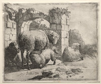 Sau nær ruinene av en bue av Johann Heinrich Roos