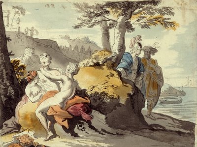 Telemachus og mentor på Kypros (grafitt og wc på papir) av Johann Heinrich Tischbein