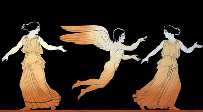 Eros forfølger to kvinner ca. 1796 (Kobberplategravering) av Johann Heinrich Wilhelm Tischbein