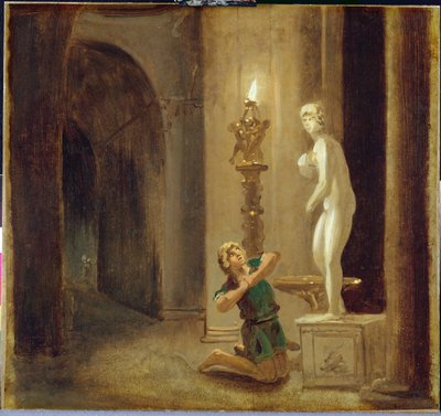 Pygmalion før statuen av Venus, ca. 1800 (olje på papir) av Johann Heinrich Wilhelm Tischbein
