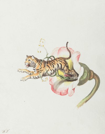 Tiger som hopper fra en blomsterkrone. Allegori om blomsterfrø, 1817. av Johann Heinrich Wilhelm Tischbein