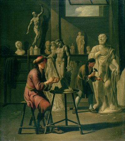 Interiør i et billedhuggerstudio av Johann Heiss