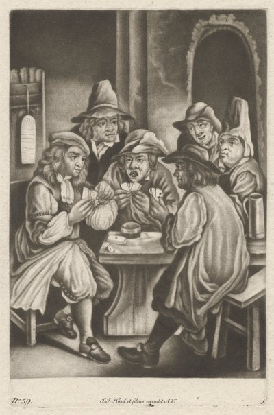 Menn som spiller kort av Johann Jacobus Haid
