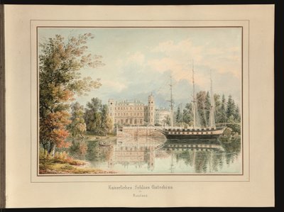 Det keiserlige palass i Gatchina (blyant og akvarell på papir) av Johann Jakob Meier