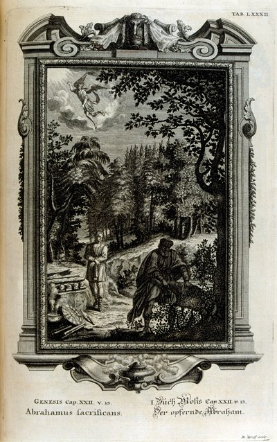 Abraham forbereder seg på å ofre Isak av Johann Jakob Scheuchzer