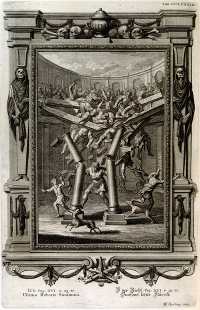 Samson ødelegger Ba'als tempel av Johann Jakob Scheuchzer