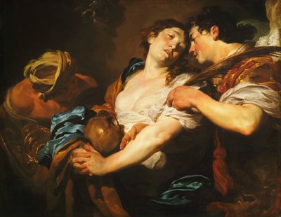 En angrende synder som vendte seg bort fra fristelsen og tilbød en frelsespalme av en engel, av Johann Liss or Lis or von Lys