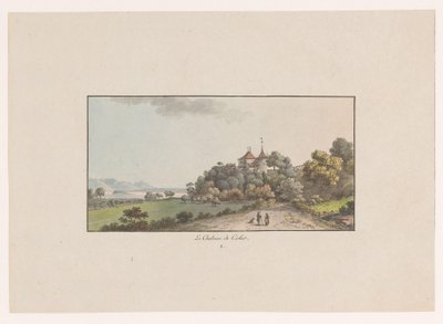 Utsikt over Chateau de Cerlier i Erlach Le Chateau de Cerlier (tittel på objekt) Utsikt over Sveits (serietittel) Collection de quelques vues dessinées en Suisse d