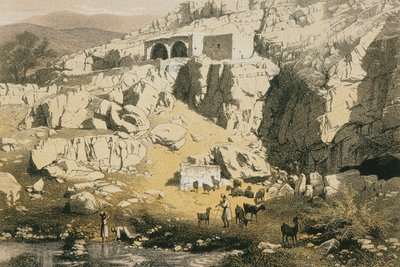 Utsikt over Baniyas. Etsning av Bernatz et alii - Steinkopk J.F. Editore av Johann Martin Bernatz