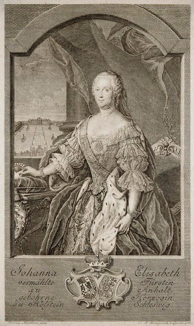 Portrett av Johanna-Elizabeth, kurfyrste av Anhalt-Zerbst 1712-1760, mor til Katarina II, 1756. av Johann Martin Bernigeroth
