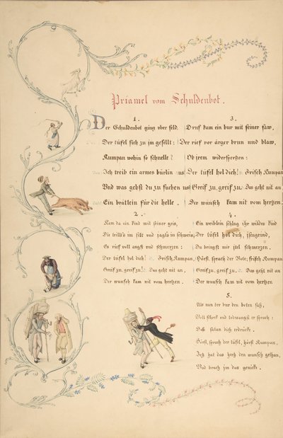 Ark med vers: Priamel vom Schuldenbot, slutten av 1700-tallet - begynnelsen av 1800-tallet. av Johann Martin Usteri