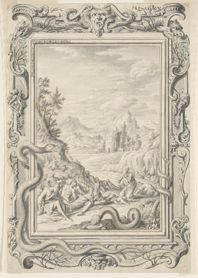 Studie for slanger sendt for å ødelegge synderne, Plate 360, Physica Sacra av Johann Melchior Füssli