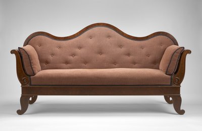 Sofa, c. 1855 (svart valnøtt; svart valnøttfiner, uidentifiserte sekundære treslag og moderne møbeltrekk) av Johann Michael Jahn
