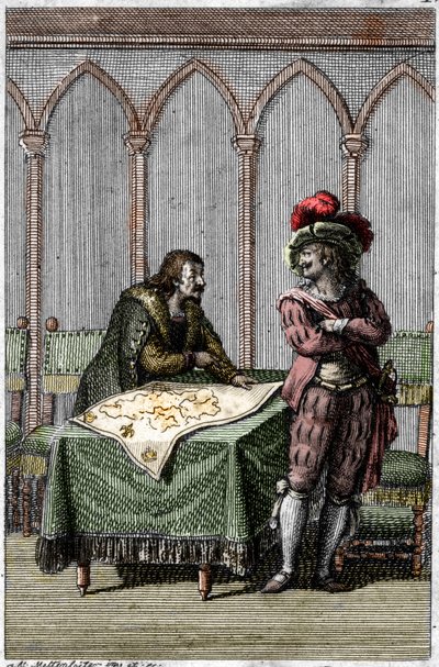 Keiser Albert I av Habsburg (1255-1308) studerer kartet over Frankrike på tidspunktet for konflikten mellom pave Boniface VIII og kong Filip IV av Frankrike av Johann Michael Mettenleiter