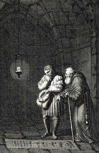 Keiser Charles IV (1346-1378) samler på graven til Widukind av Sachsen (eller Wittekind av Sachsen) en Enger Tyskland i 1377 (Karl IV, den hellige romerske keiseren ved graven til Widukind (Widuking eller Wittekind) i Enger, Tyskland) Gravering av Johann M av Johann Michael Mettenleiter