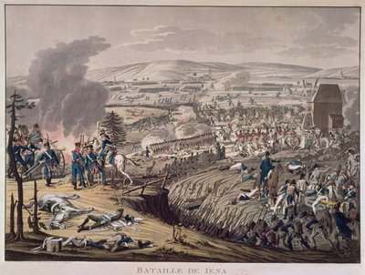 Slaget ved Jena, med landsbyene Klein-Romstedt, Hermstedt og Stobra i bakgrunnen (akvatint) av Johann Moritz Rugendas