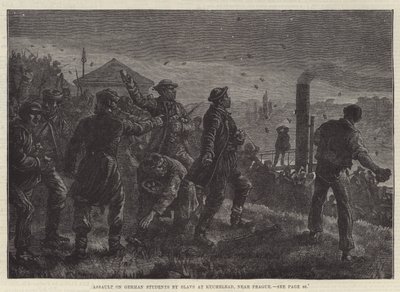 Overgrep på tyske studenter av slaver i Kuchelbad, nær Praha (gravering) av Johann Nepomuk (after) Schonberg