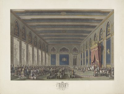 Institution of the States General av kong William I i Brussel 21. september 1815 Tolv plater med ankomst og innvielse av William I i Brussel og kampene ved Quatre-Bras og Waterloo i 1815 (serietittel) av Johann Nepomuk Gibèle (possibly)