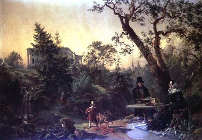 Familiegruppe i hagen til et landsted av Johann Nepomuk Rauch