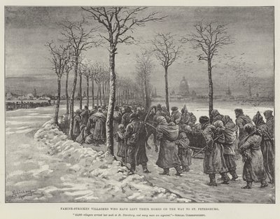 Hungersnød-rammede landsbyboere som har forlatt sine hjem på vei til St. Petersburg av Johann Nepomuk Schonberg