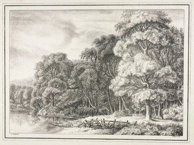 Skoglandskap med innsjø av Johann Nepomuk Strixner