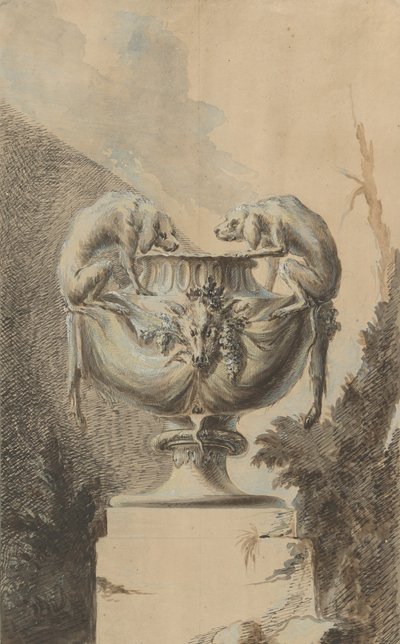Design for en hagevase med jakttema, ca. 1740. av Johann Paul Egell