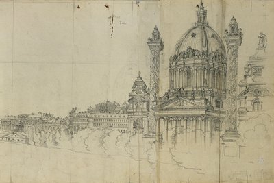Utsikt over de sørlige forstedene til Wien og Karlskirche av Johann Peter Krafft