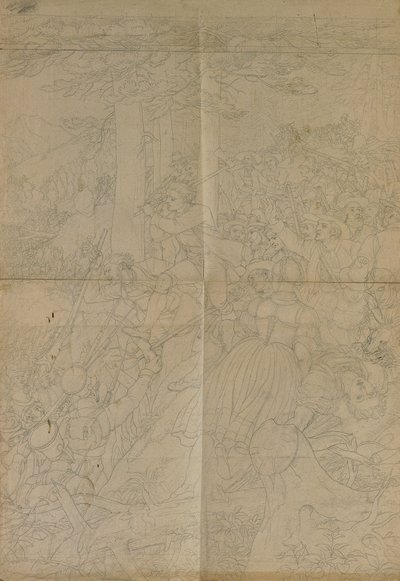 Konturtegning for "Scenen fra den tyrolske kampen for frihet" av Johann Peter Krafft