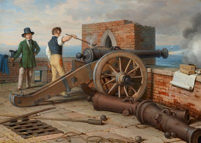 Kunstnervenner løser et kanonskudd ved Michele-festningen nær Ostia (Ferdinand Jagemann og Peter Krafft) av Johann Peter Krafft