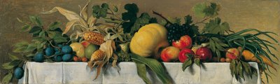 Stilleben med frukt og grønnsaker på en hvit duk av Johann Peter Krafft