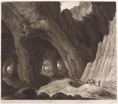 Reisende hviler i gigantiske huler av Johann Peter Pichler, after Guillam Dubois